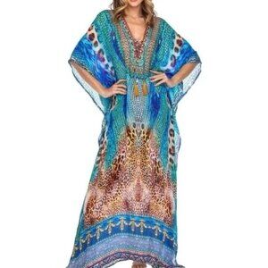 Gorgeous Jungle Mix Maxi Dress Swimsuit Cover-up Caftan Dress Multicolor | OS
